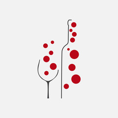 Vector abstract logo wine, bottle and glass with bubbles