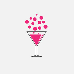 Vector logo abstract fizzy cocktail, glass with pink bubbles