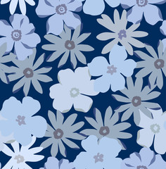 Japanese Blue Flower Vector Seamless Pattern