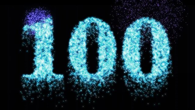 Centennial or 100th number blue firework night sparkle - video animation