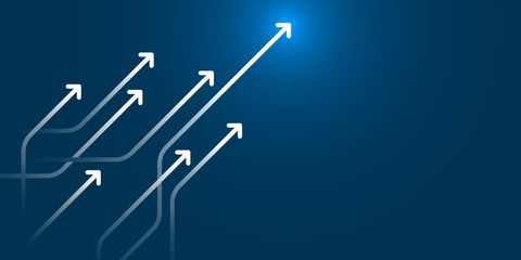 White arrow up on dark blue background illustration, business growth concept.