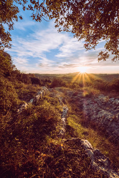 Beautiful sunset in italy's countriside during summer, Casperia, Italy