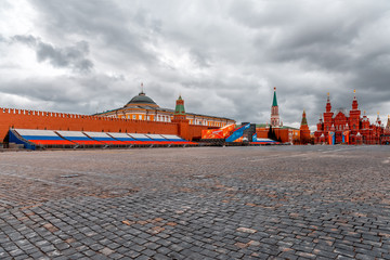 Obraz na płótnie Canvas Preparation of the Red Square for the Victory Day parade on May 9, Moscow