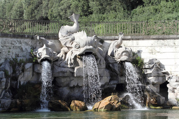 Caserta, Italy - June 10, 2012 - Royal Palace of Caserta - Fountain of the three dolphins