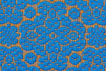 Makrobild von blauem Stoffmuster