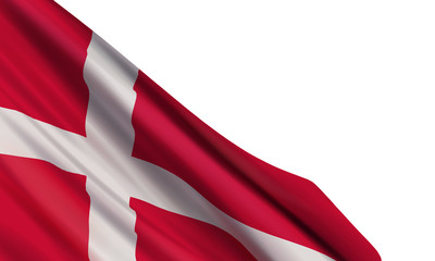 The realistic flag of Denmark isolated on a white background. Vector element for Danish Constitution Day (National Day) June 5th.