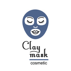Vector hand drawn logo. A woman caring for her face, with a cosmetic clay mask. Great template for beauty salon or spa studio identity