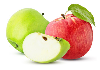 three green red apple sliced isolated on a white background