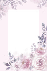 Vertical watercolor frame with roses floral pattern