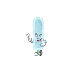 smiling klebsiella pneumoniae cartoon mascot style with two fingers