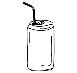 Soda cans with a tube. Sign outline vector doodle. Simple illustration