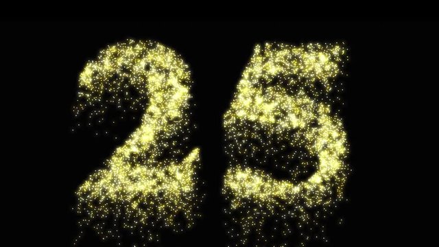Twenty five firework concept with gold glitter - animation footage