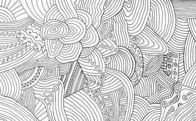 Black and white doodle stripe pattern. Coloring page with outline abstract detailed ornament. Psychedelic texture. Vector illustration