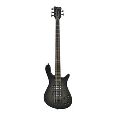 Electric Bass Guitar, 5 Strings Black Bass Music Instrument Isolated on White Background