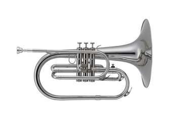 Obraz na płótnie Canvas Nickel Mellophone Brass Music Instrument Isolated on White background