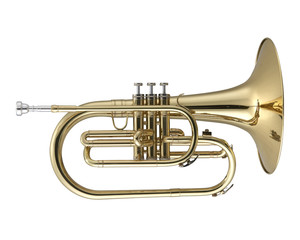 Golden Mellophone Brass Music Instrument Isolated on White background