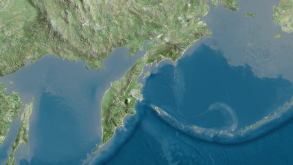 Kamchatka, Russia - outlined. Satellite