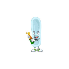 Happy face of klebsiella pneumoniae cartoon design toast with a bottle of beer