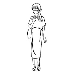 Line drawing of people wearing hygiene face mask or fabric cloth mask for prevent Corona epidemic,pm2.5,pollution,virus,bacteria in the air.New normal.Creative with illustration progress.