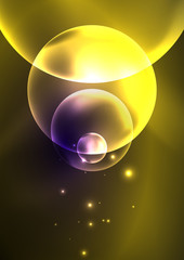 Glowing neon shiny transparent bubbles, glass circles or bio cell concept. Techno futuristic vector abstract background For Wallpaper, Banner, Background, Card, Book Illustration, landing page