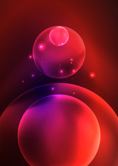 Glowing neon shiny transparent bubbles, glass circles or bio cell concept. Techno futuristic vector abstract background For Wallpaper, Banner, Background, Card, Book Illustration, landing page
