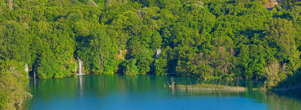 Brljan lake located downstream of Bilusic buk on the exit from canyon of Krka River.