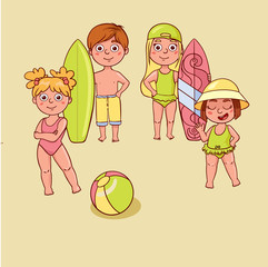  Doodle sketch of girls and boys in swimsuits.