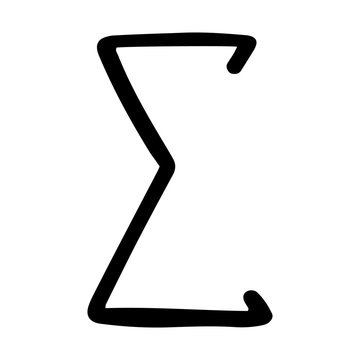 Sigma sign drawn in the Doodle style.The sum sign in mathematics.Black and white image.Monochrome.Outline drawing with a line.Vector image.