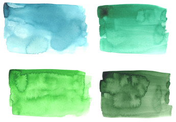 Green watercolor swatches. Abstract background painted textures. Green ink stain with wash. Watercolor 
