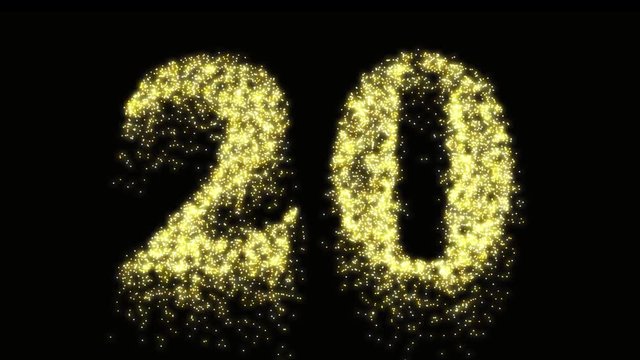 Twenty firework celebration number or gold neon celebration - video animation