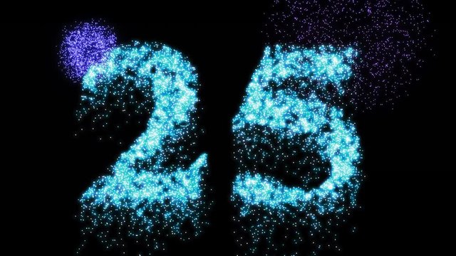 Twenty five firework concept with blue glitter - animation footage