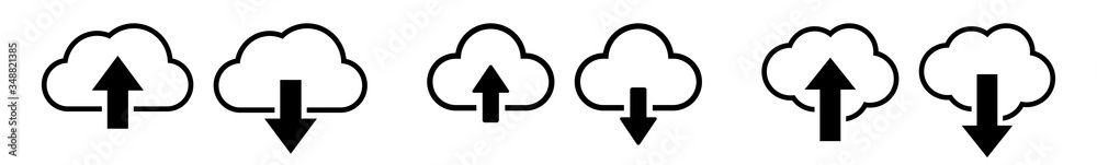 Wall mural cloud upload download icon black | clouds arrow up down illustration | computing storage symbol | se