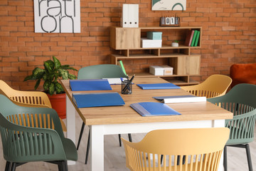 Table prepared for business meeting in office
