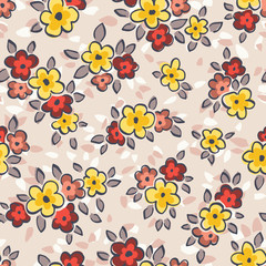 Obraz premium Hand Drawn Artistic Naive Daisy Flowers on Beige Background Vector Seamless Pattern. Blob Blooms, Blotched Floral Print. Expressive Outlines, Organic Large Scale Simplistic Retro Fashion Design