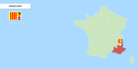 France map illustration of Provence-Alpes-Côte d'Azur (PACA) Region on light blue background ( Google map style). 