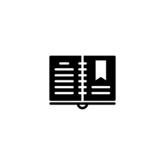 Notebook open with bookmark icon in black solid flat design icon isolated on white background