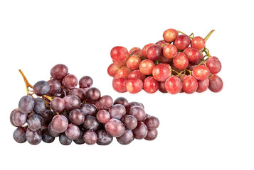 ripe juicy bunches of red and black grapes isolated on white background