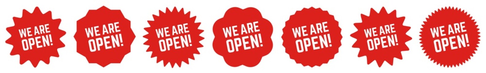 We Are Open Tag Red | Icon | Sticker | Label | Variations