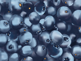 Background blueberry. Freshly picked blueberry close up. Organic food.Texture blueberry. Useful ripe blueberry rich vitamins. 3D realistic illustration
