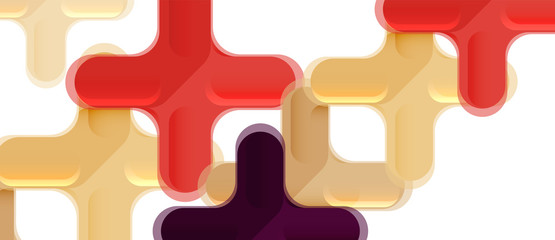 Glossy multicolored plastic style cross composition, x shape design, techno geometric modern abstract background. Trendy abstract layout template