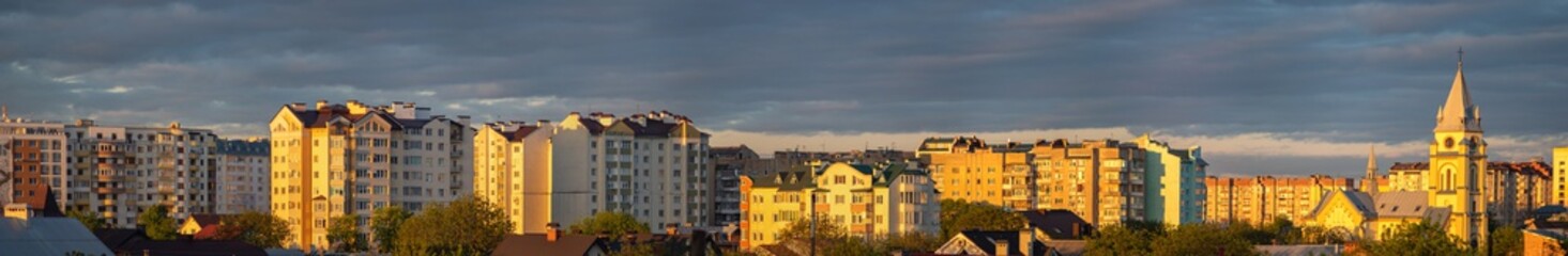 Fototapeta na wymiar Panorama of the Ukrainian city on a summer evening