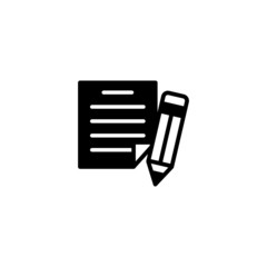 Paper list and a pencil vector icon in black solid flat design icon isolated on white background
