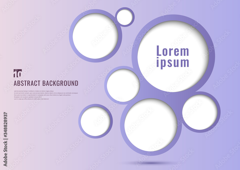 Wall mural abstract background purple circles frame bubble design with space for your text