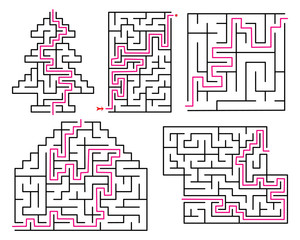 Set of various mazes. Templates for puzzles and education games. Vector