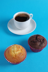 Vanilla and chocolate muffin and coffee