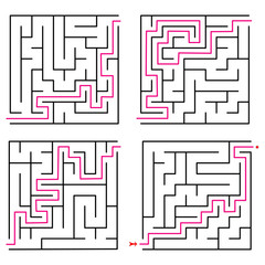 Set of various mazes. Templates for puzzles and education games. Vector
