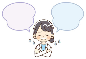 女性、医者、ふきだし、困惑