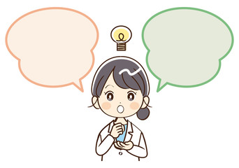女性、医者、ふきだし、閃く