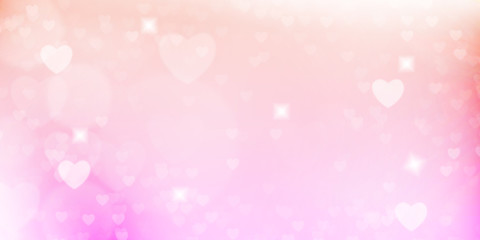 Glowing  pink and orange bokeh background.  Spring concept.  Blurred bokeh circles and hearth shapes.