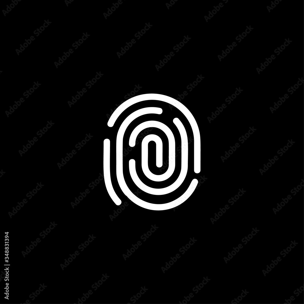 Poster fingerprint identification app scanner logo. white thumbprint verification, biometric identity syste